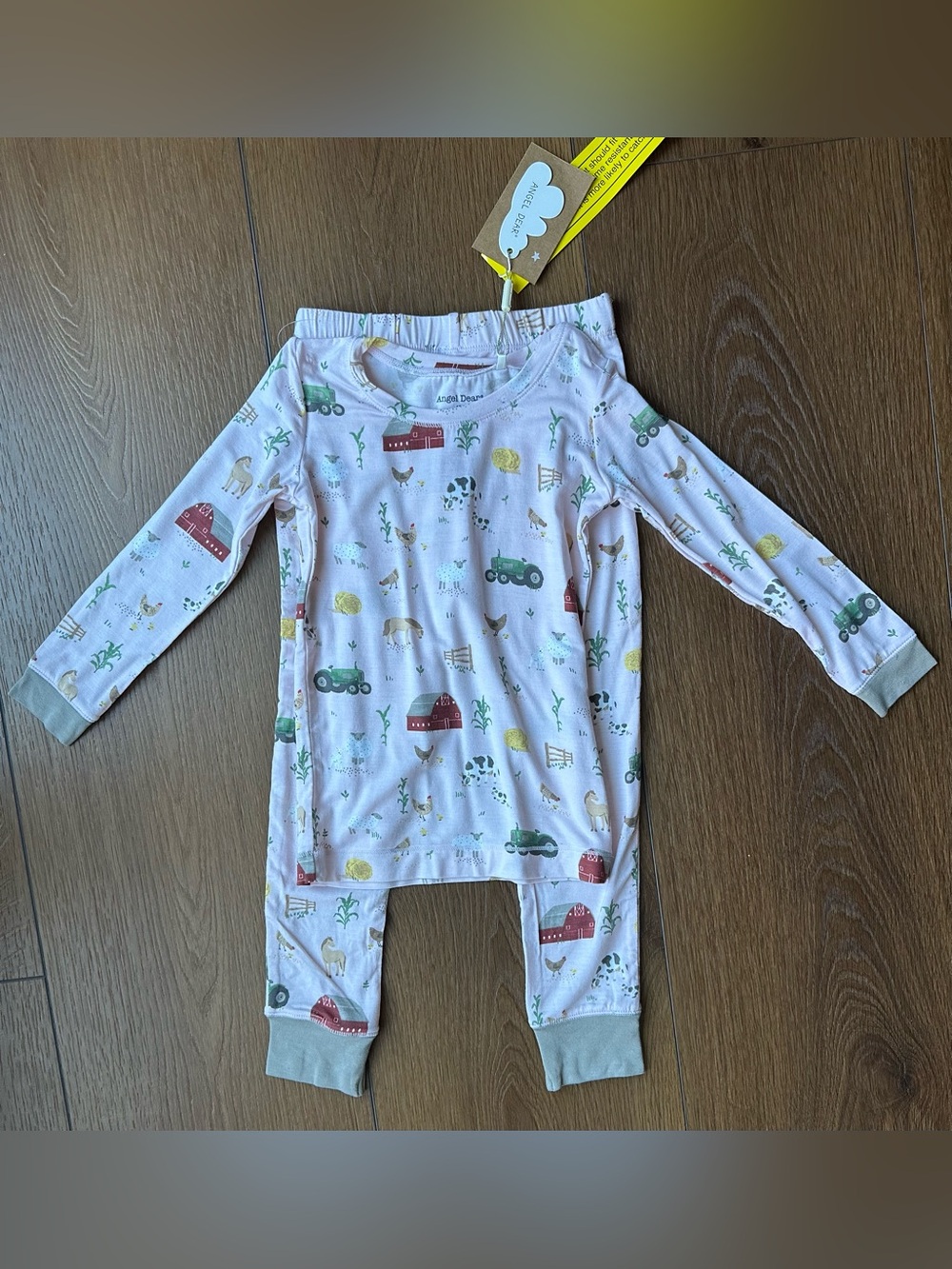 Angel Dear Pastel Pink Farm Print Kids Pajama Set New with tags